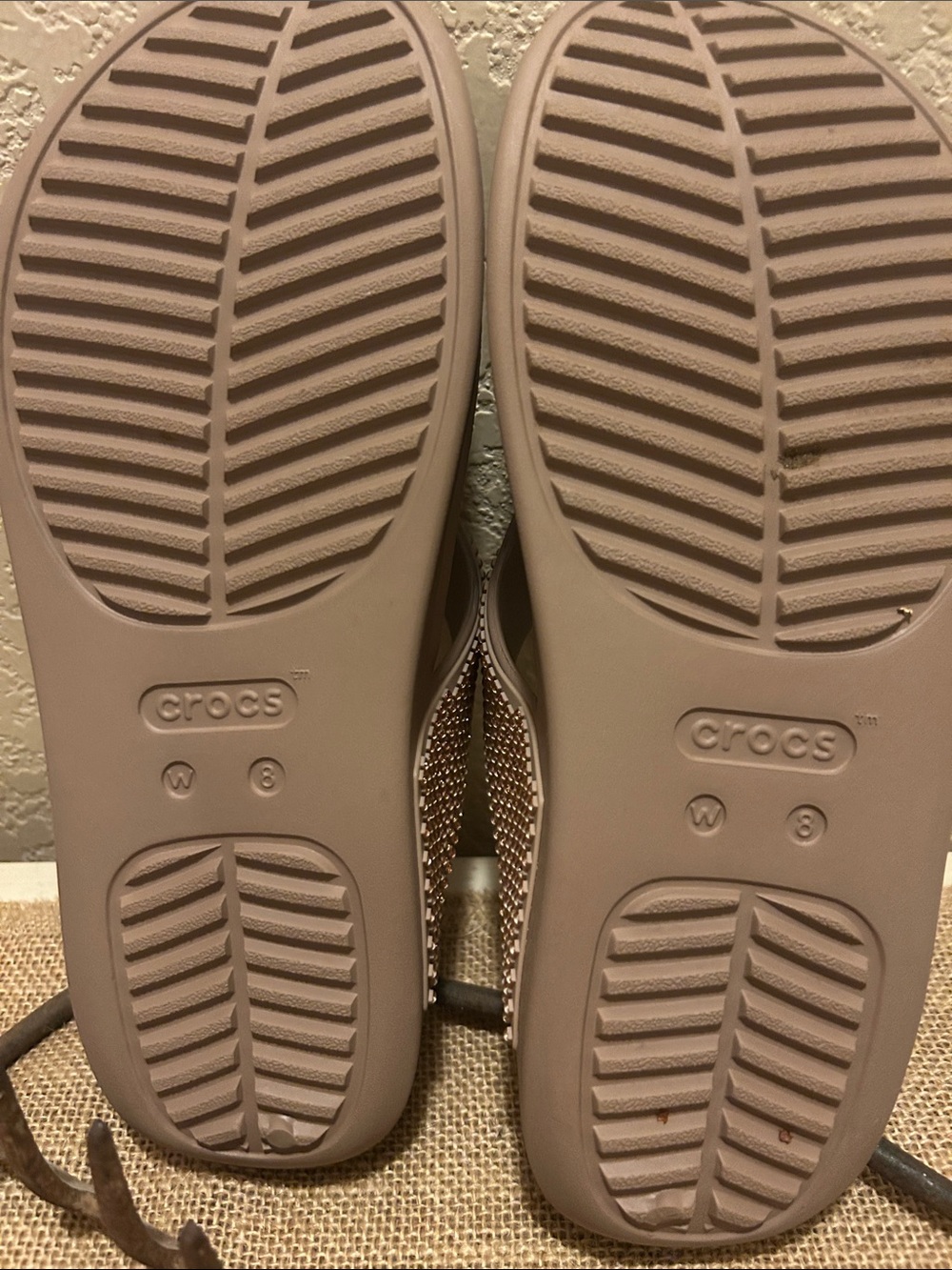CROCS Women's Taupe Jeweled Wedge Thong Sandals - Picture 3 of 3
